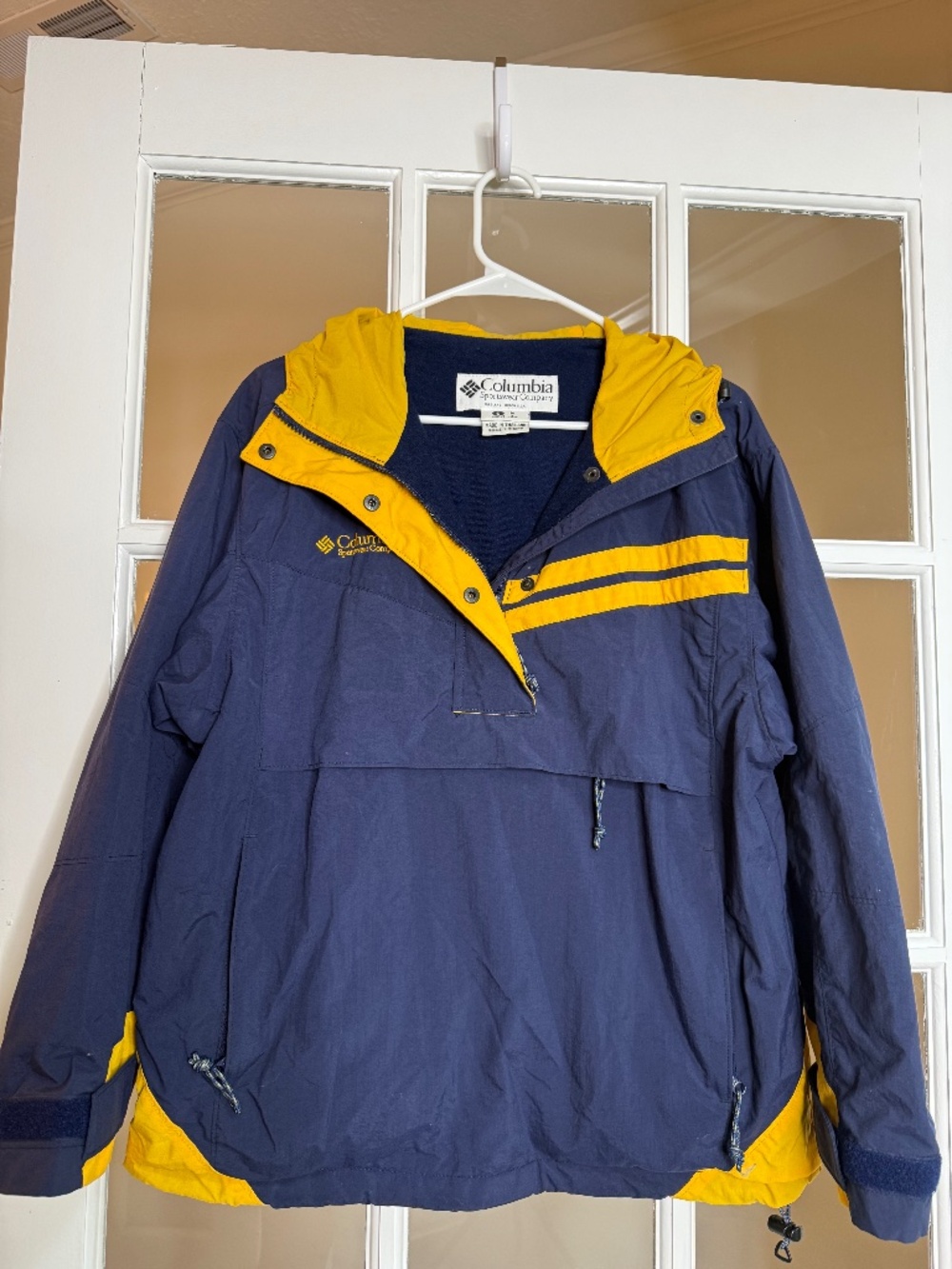 Vintage Columbia Anorak Windbreaker Women S Navy Maize Yellow 90s Michigan